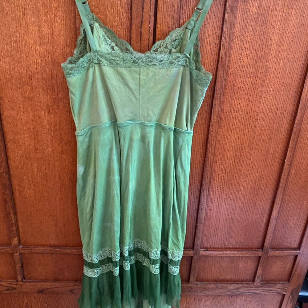 Vintage tea dyed green lace slip dress rare S-M FreePeople esque!